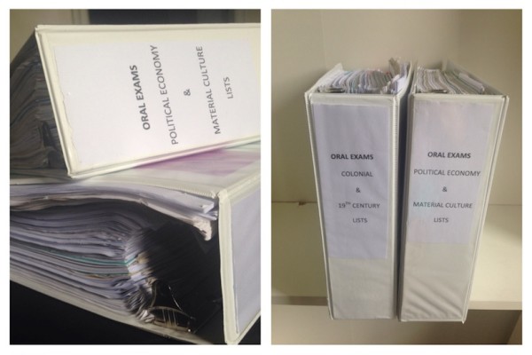 Figure 3: These two binders, filled with notes, articles, and book reviews were extremely helpful during review (and took up much less space than shelves of books!) (Photo by author)